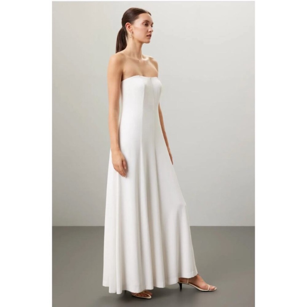 ROSETTA GETTY STRAPLESS JUMPSUIT WHITE CREPE FLOWY WIDE LEG JUMPSUIT BACK ZIP 6 - Picture 3 of 13